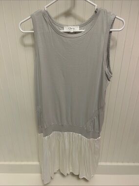 Clu-Too Two-Tone Gray and White Sleeveless Drop-Waist Sun Dress